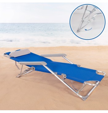 Transat de plage pliable multi-positions bleu avec coussin 2
