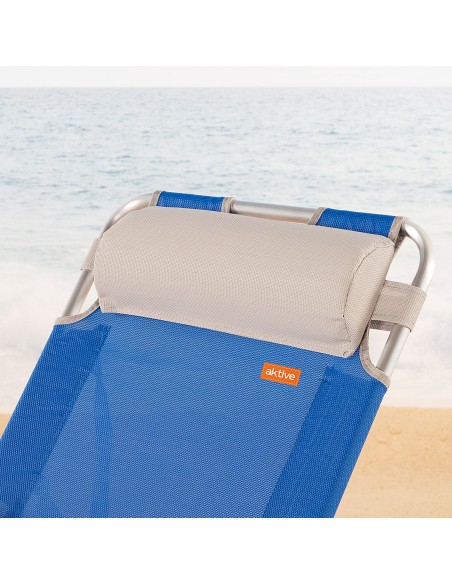 Transat de plage pliable multi-positions bleu avec coussin