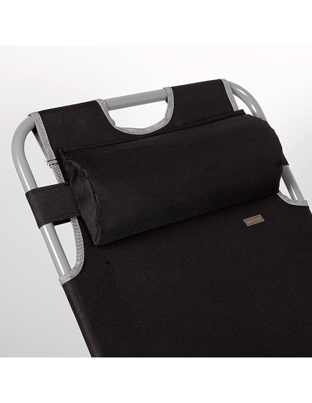 Chaise longue de jardin pliante multi-positions noire avec coussin rembourré