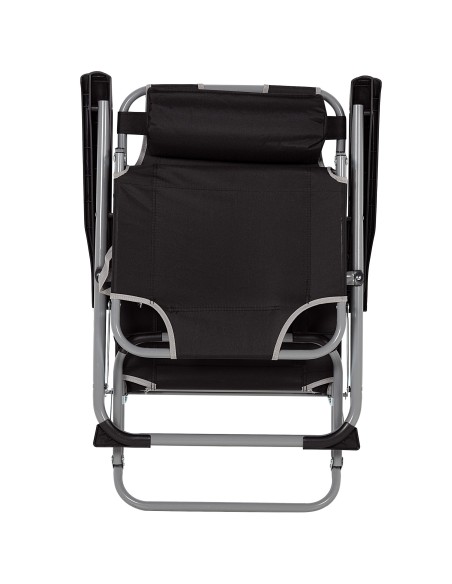 Chaise longue de jardin pliante multi-positions noire avec coussin rembourré