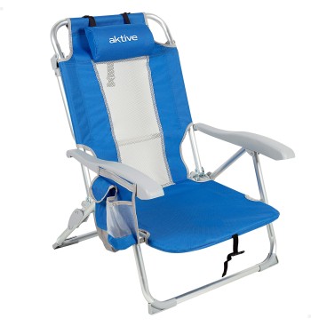 Chaise de plage basse multiposition XL 50x55x80 cm bleu