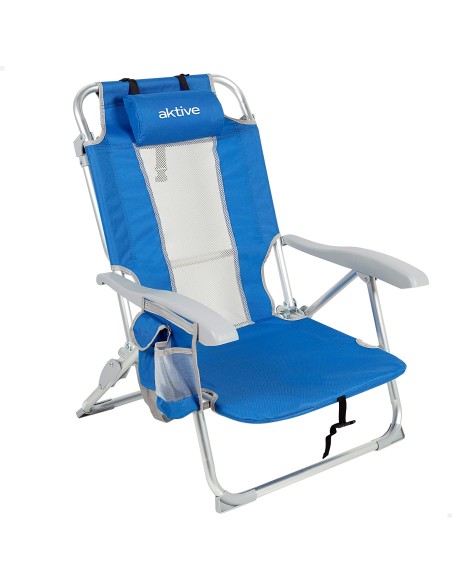 Chaise de plage basse multiposition XL 50x55x80 cm bleu