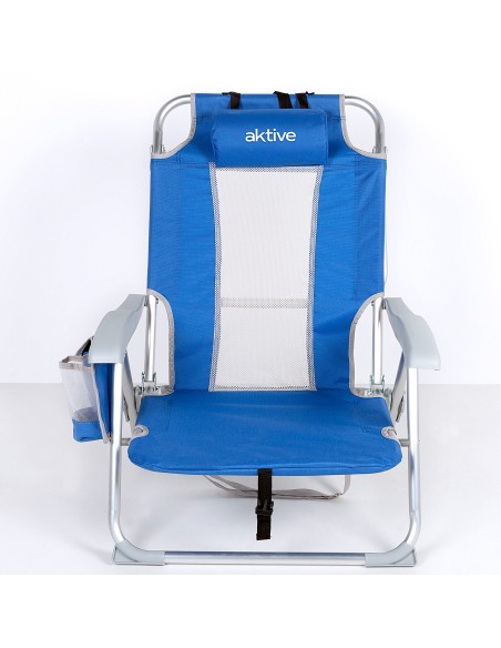 Chaise de plage basse multiposition XL 50x55x80 cm bleu