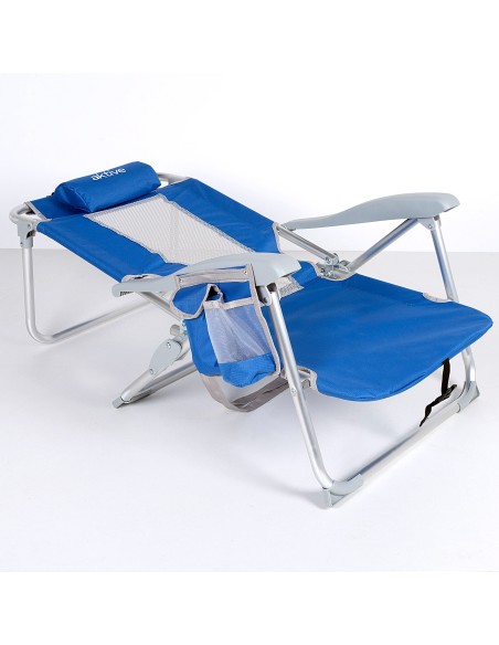 Chaise de plage basse multiposition XL 50x55x80 cm bleu