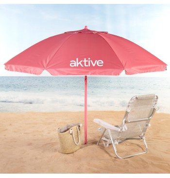 Parasol de plage rose inclinable de 220 cm de diamètre... 2