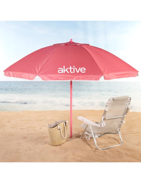 Parasol de plage rose inclinable de 220 cm de diamètre avec protection UV50