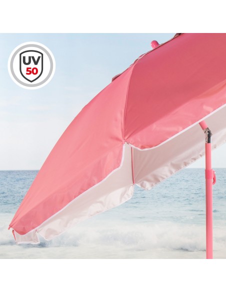 Parasol de plage rose inclinable de 220 cm de diamètre avec protection UV50
