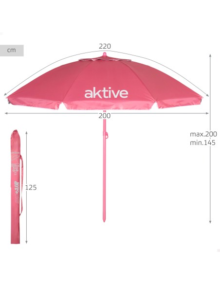 Parasol de plage rose inclinable de 220 cm de diamètre avec protection UV50
