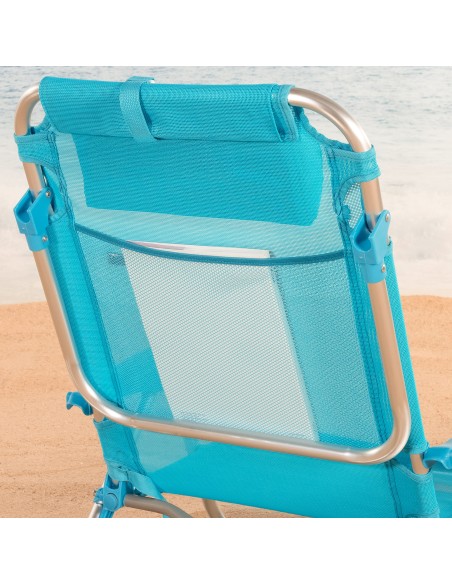 Silla playa baja XL multiposición 51x45x76 cm azul