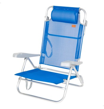Chaise de plage basse multiposition 47x49x82 cm bleu