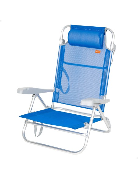 Chaise de plage basse multiposition 47x49x82 cm bleu