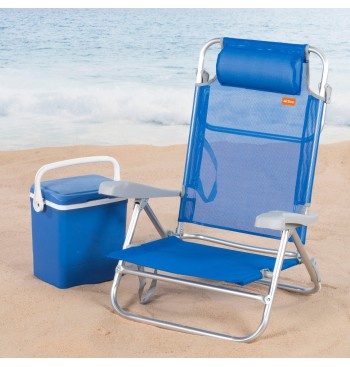 Chaise de plage basse multiposition 47x49x82 cm bleu 2