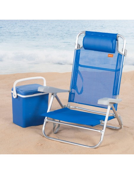 Chaise de plage basse multiposition 47x49x82 cm bleu