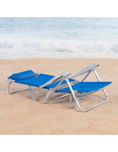 Chaise de plage basse multiposition 47x49x82 cm bleu