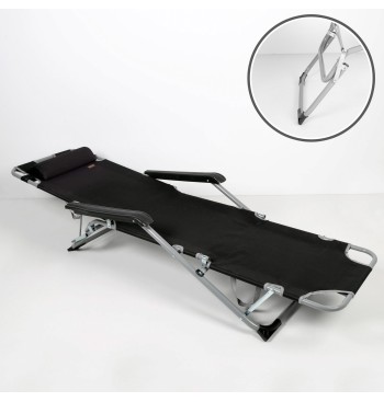 Chaise longue de jardin pliante multipositions noire avec... 2