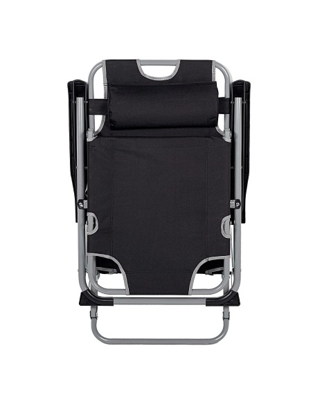 Chaise longue de jardin pliante multipositions noire avec coussin