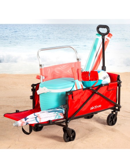 Carro playa color rojo con ruedas