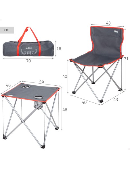 Set de table et 2 chaises de camping en acier