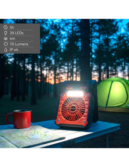 Lampe de camping LED USB 3 en 1 avec ventilateur, 70 lumens