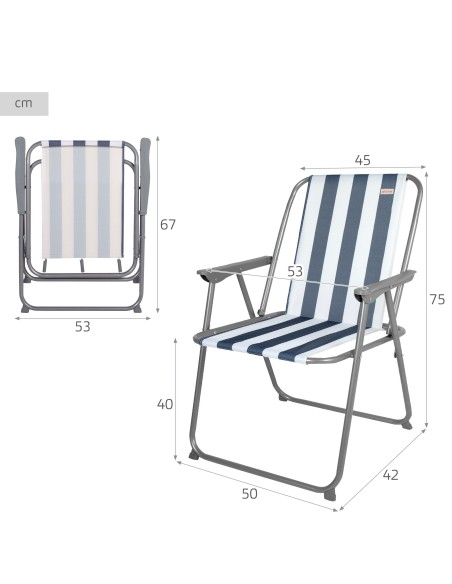 Chaise de plage pliante haute et fixe, style nautique, 45 x 42 x 75 cm