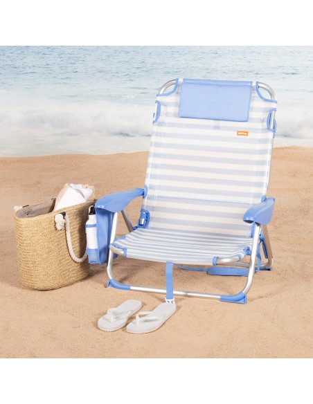 Chaise de plage basse multiposition 51x45x76 cm avec poches