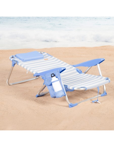 Chaise de plage basse multiposition 51x45x76 cm avec poches