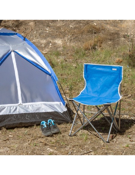 Chaise de camping pliante bleue 43x43x71 cm avec poignée de transport