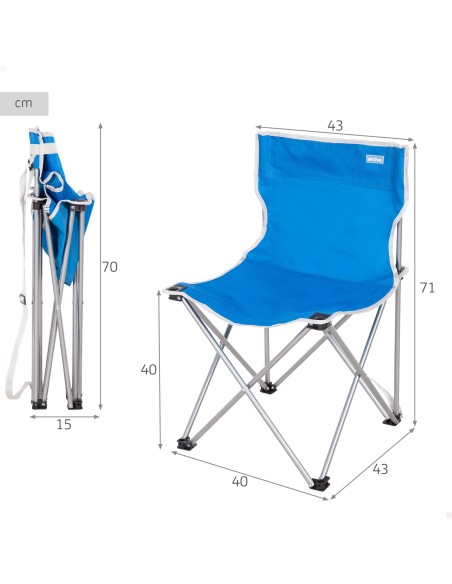 Chaise de camping pliante bleue 43x43x71 cm avec poignée de transport