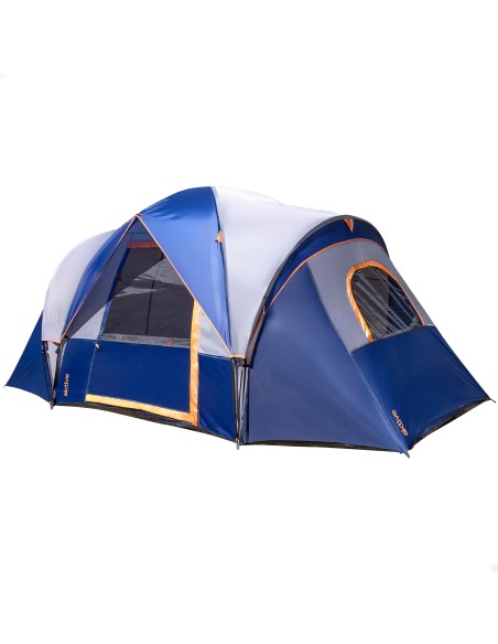 Tente 6 personnes grise et bleue 455x220x190 cm