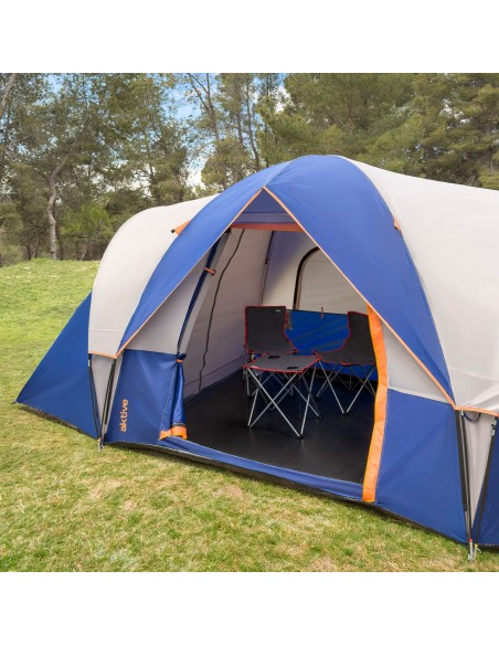 Tente 6 personnes grise et bleue 455x220x190 cm