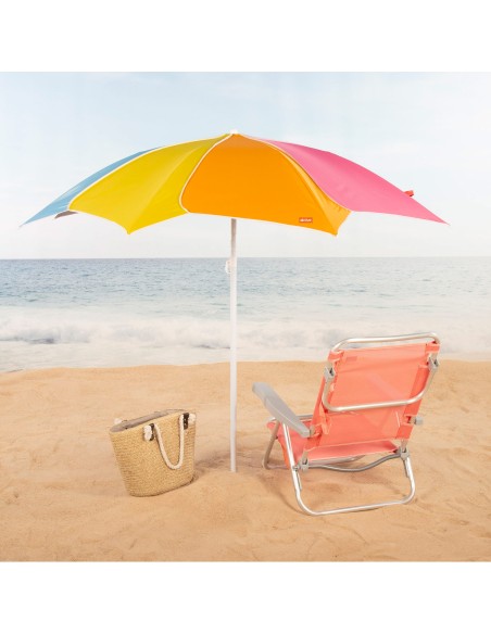 Parasol de plage inclinable avec protection UV50 multicolore diamètre 180 cm