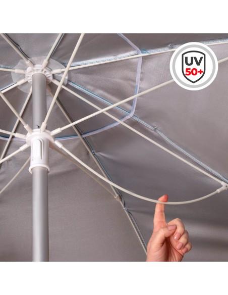 Parapluie de plage coupe-vent 8 tiges 220 cm bleu