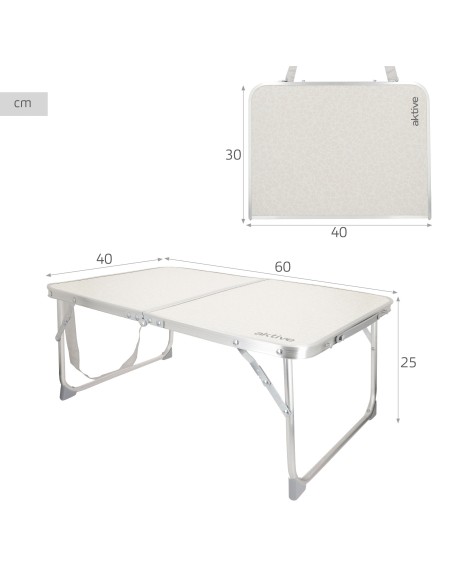 Table de camping pliante couleur crème 60x40x25 cm