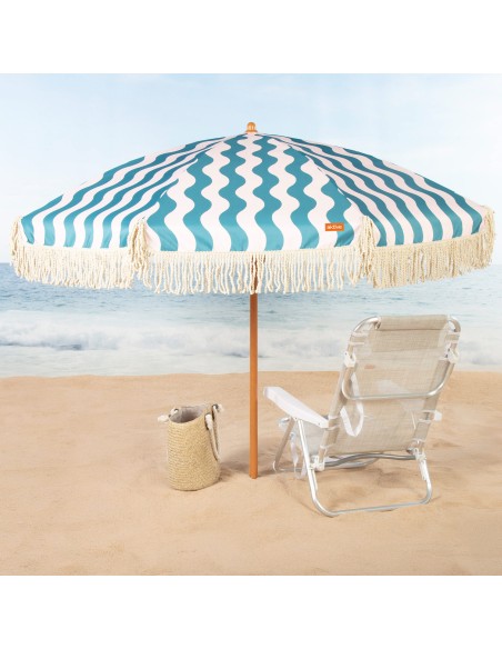 Sombrilla de playa 8 varillas 200 cm ondas marinas con flecos