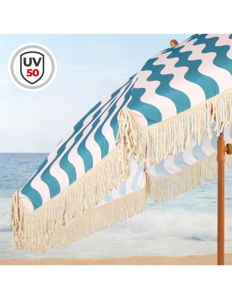 Sombrilla de playa 8 varillas 200 cm ondas marinas con flecos