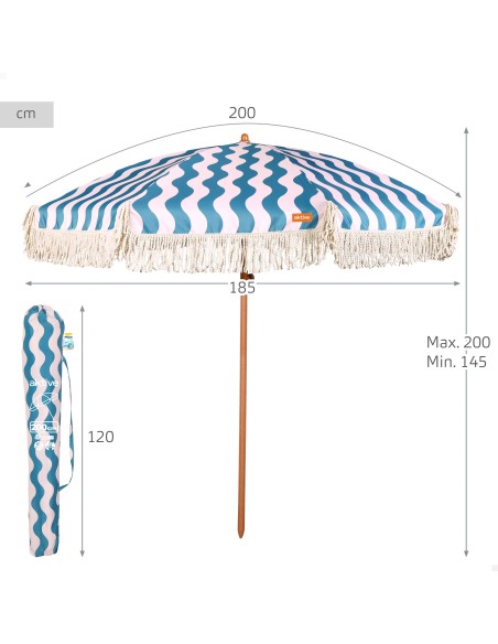 Sombrilla de playa 8 varillas 200 cm ondas marinas con flecos