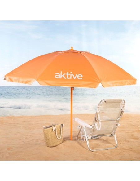 Parasol de plage orange inclinable avec protection UV50 diamètre 220 cm
