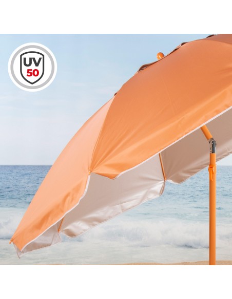 Parasol de plage orange inclinable avec protection UV50 diamètre 220 cm