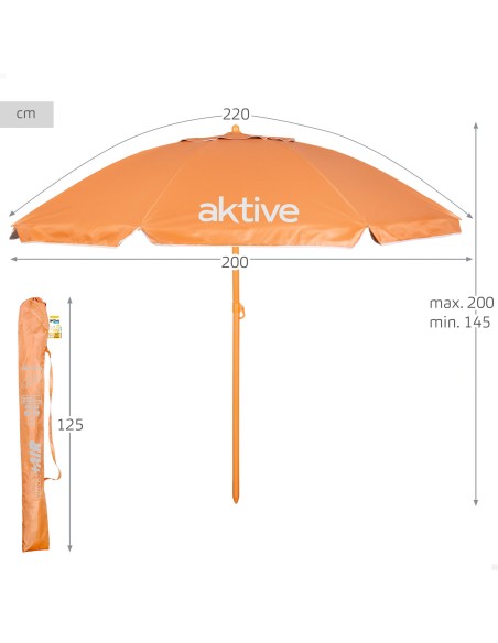 Parasol de plage orange inclinable avec protection UV50 diamètre 220 cm