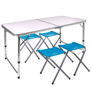 Table pliante réglable en hauteur avec 4 tabourets