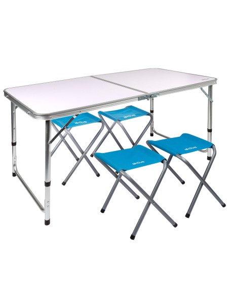 Table pliante réglable en hauteur avec 4 tabourets