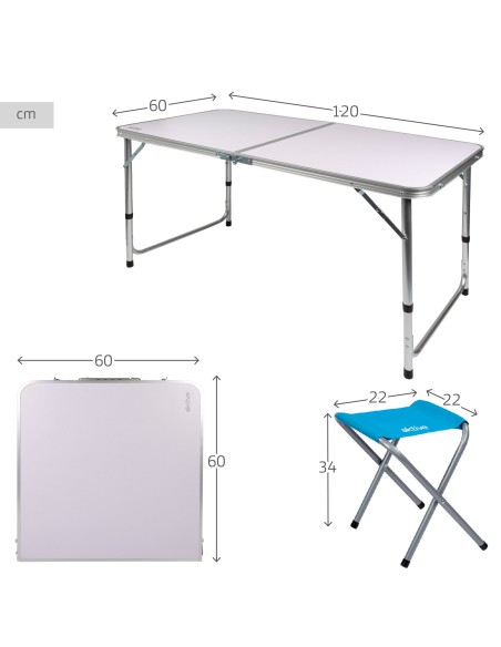 Table pliante réglable en hauteur avec 4 tabourets