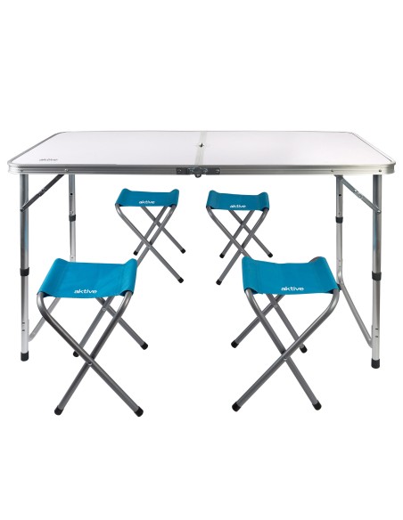 Table pliante réglable en hauteur avec 4 tabourets