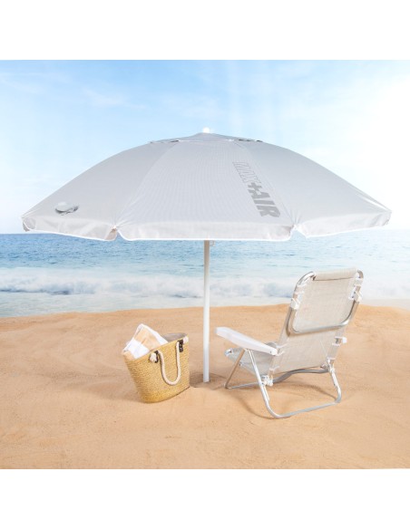 Parasol de plage à 8 baleines, 200 cm, gris, inclinable, protection UV50