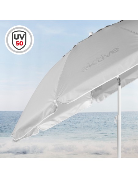 Parasol de plage à 8 baleines, 200 cm, gris, inclinable, protection UV50