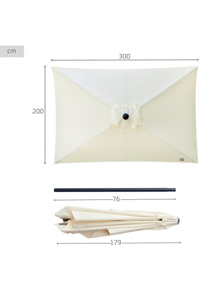 Parasol rectangulaire 200x300 cm mât aluminium couleur crème