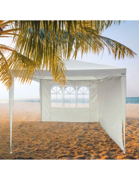 Tonnelle de jardin amovible avec 2 murs et fenêtre 270x270x240 cm blanc