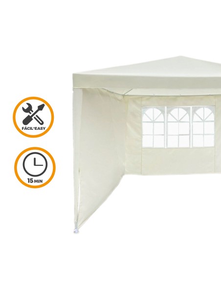 Tonnelle de jardin amovible avec 2 murs et fenêtre 270x270x240 cm blanc