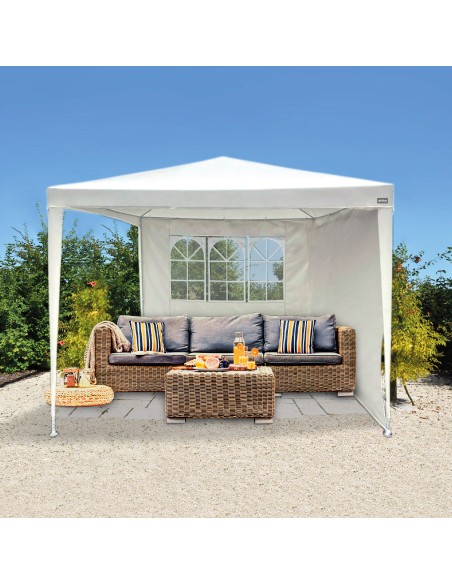 Tonnelle de jardin amovible avec 2 murs et fenêtre 270x270x240 cm blanc