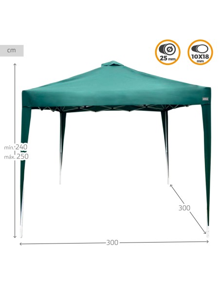 Cenador plegable y ajustable en altura Max - Air 300x300/240 - 250 cm verde